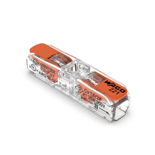 WAGO 2-Leiter Durchgangsverbinder 221-2411, 4 mm, mit Hebel, 60 Stück
