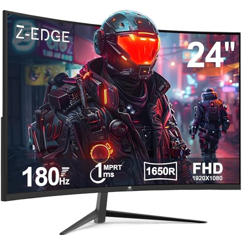 z-edge 24 zoll curved gaming monitor 180hz 1ms 300cd/m va panel freesync hdmi dp schwarz