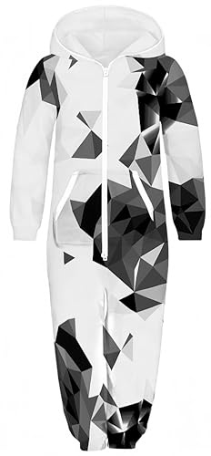 ocean plus fleece overall unisex mit kapuze für kinder schwarz weiß geometrie S 125-130 cm