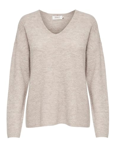 Produktbild: only damen strickpullover v-ausschnitt langarm in beige, größe l
