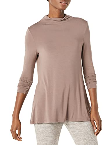 amazon essentials damen tunika langarm jersey stehkragen dunkles taupe m