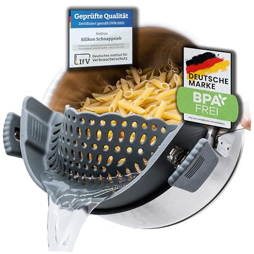 Netrox Silikon Schnappsieb  Nudelsieb Aufsatz für Topf & Pfanne, BPA-frei