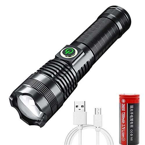 XHP70 LED Taschenlampe, 10000 Lumen, wiederaufladbar, zoombar, 5 Modi, wasserdicht, ideal für Wandern, Camping, Angeln