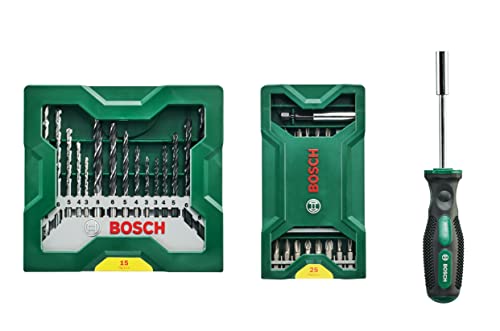 bosch bit-set und bohrer set für metall, holz, stein mit handgriff