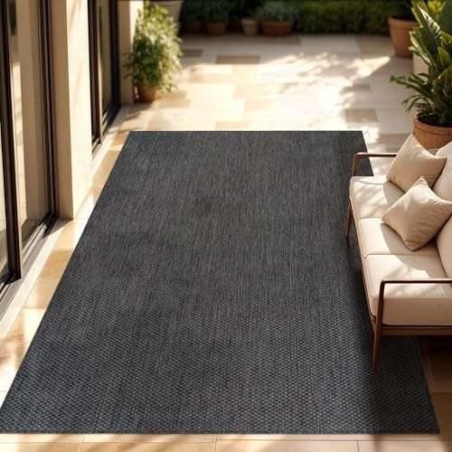 Paco Home Outdoor Teppich 200x280 cm Anthrazit, Wetterfest Flachgewebe Sisaloptik