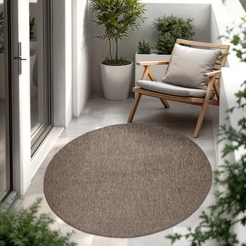 paco home outdoor teppich wetterfest rund taupe 160 cm flachgewebt sisal-optik