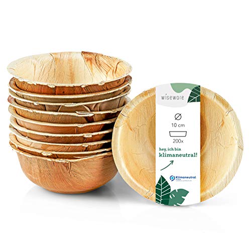 wiseware palmblatt schale 85ml - 200 stück einwegschüsseln rund biologisch abbaubar