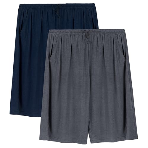 Chalier Herren Pyjamahose Kurz 2er Pack Modal mit verstellbarer Taille, Taschen