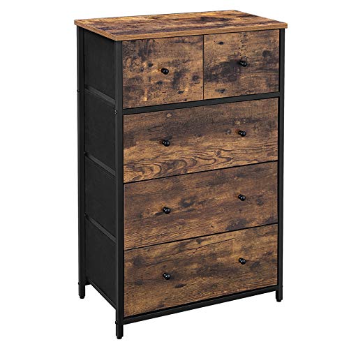 songmics kommode mit 5 schubladen, aufbewahrungsschrank, industrieller stil, braun/schwarz 30x56x89 cm