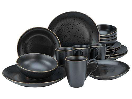Geschirrset 16-teilig, CreaTable Industrial Gold BLACK, Steinzeug, spülmaschinen- und mikrowellengeeignet