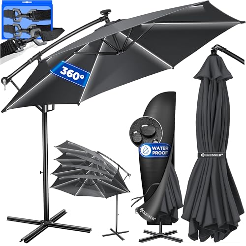 kesser alu ampelschirm 300cm led solar mit fernbedienung und stand anthrazit