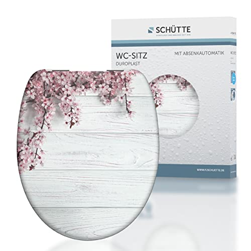 Schütte WC-Sitz mit absenkautomatik, duroplast, flowers & wood, weiß, 150 kg