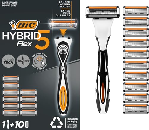 bic hybrid 5 flex rasierer herren, nassrasierer mit 10 klingen, aloe vera, vitamin e