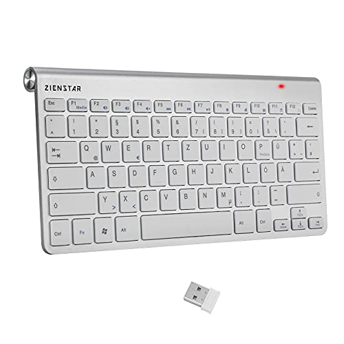 zienstar mini kabellose tastatur qwertz 2.4ghz usb für computer laptop silber