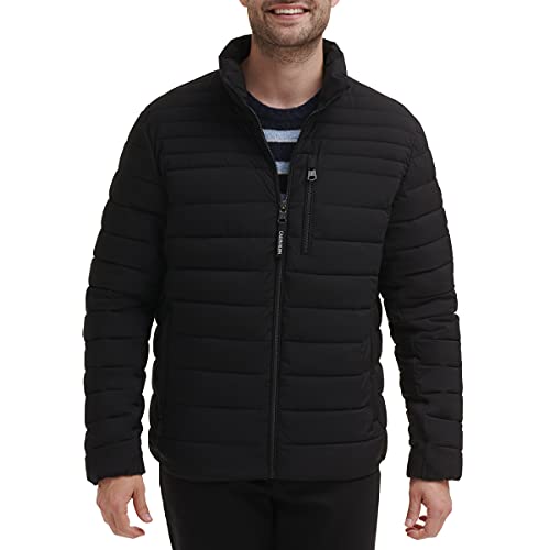 calvin klein herren daunenmantel jacke schwarz stretch mit reißverschluss, m