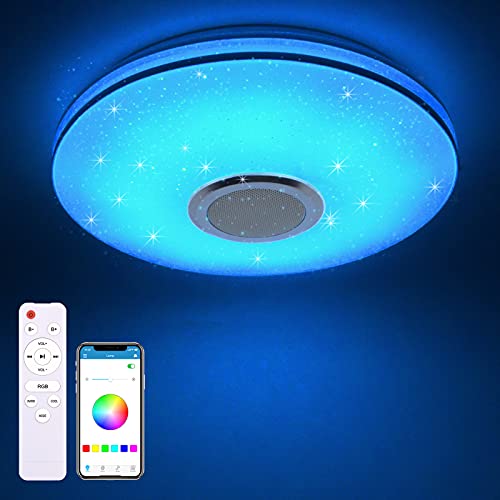 led deckenleuchte dimmbar mit bluetooth lautsprecher, fernbedienung, rgb, milfech