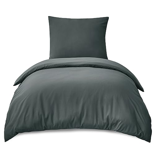 ruikasi bettwäsche 155x220 grau anthrazit mikrofaser 2 teilig mit reißverschluss