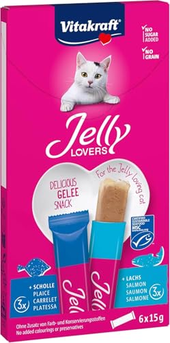 vitakraft jelly lovers katzensnack mit lachs und scholle im vorratspack 6x15g