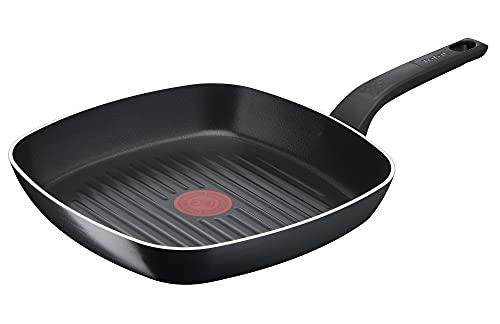 tefal grillpfanne 26 x 26 cm, antihaftbeschichtung, stabiler boden, gesundes kochen, schwarz