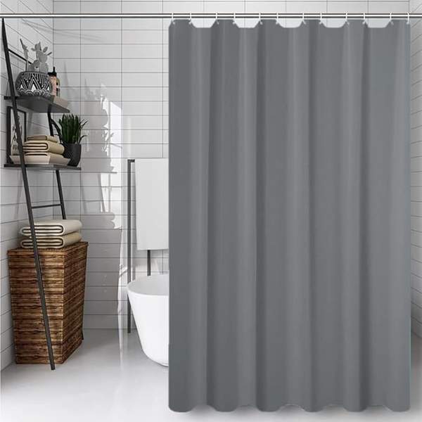 Duschvorhang 180 x 200 cm Grau, Polyester, schimmelresistent, wasserabweisend, 12 Ringe