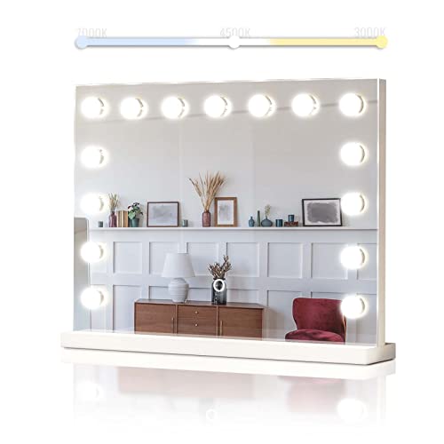 aquamarin hollywood spiegel mit beleuchtung, dimmbar, 15 led, 58 x 43 cm, kosmetikspiegel