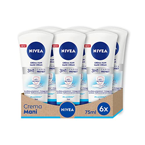 nivea handcreme 3in1 care & protect antibakteriell, 6er pack