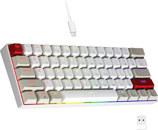 Newmen GM610 Kabellose Gaming Tastatur, 60% mechanisch, RGB, Hot Swap, Anti Ghosting, TKL, Rote Schalter für PC/Win/Mac