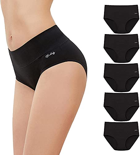 anqier damen unterhosen, 5er pack hohe taille baumwolle slips atmungsaktiv weich