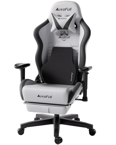 autofull gaming-stuhl grau, ergonomisch, verstellbar, pu-leder, mit kopfstütze und fußstütze