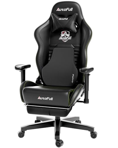 autoFull c3 gaming stuhl mit lordosenstütze, ergonomisch, neigungsverstellbar, fußstütze, schwarz
