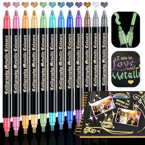 metallic marker set dual tip, 12 farben für fotoalbum, schwarz, DIY, keramik, glas, ostern