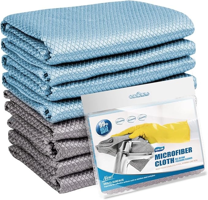 Airlab 8X Mikrofasertücher 40x30 cm, streifenfrei für Fenster, Glas, Auto, Küche
