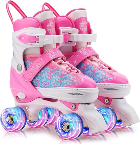 Produktbild: gonex rollschuhe verstellbar mit leuchtenden rädern für mädchen jungen kinder erwachsene rosa M (35-38) EU