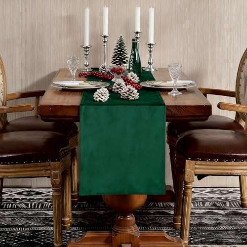 Tischläufer Dunkelgrün 35 x 130 cm Velour Uni Pflegeleicht für Festliche Dekoration