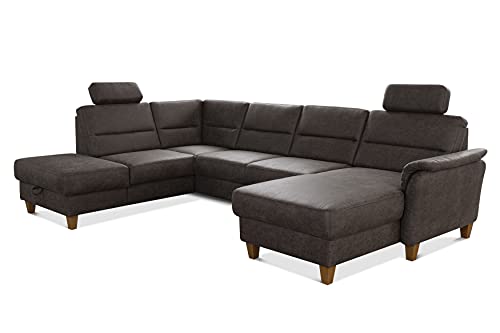 Produktbild: cavadore u-förmiges sofa palera mit 2 kopfstützen 314 x 89 x 212 braun mikrofaser