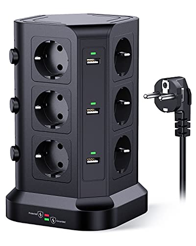 koosla steckdosenleiste 12 fach 4000w 16a mit usb und überspannungsschutz 2m kabel schwarz