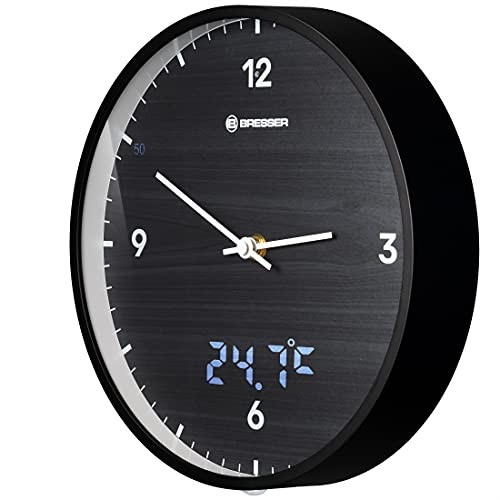 Bresser MyTime Funk Wanduhr 24 cm, geräuschlos, Innentemperatur, schwarz