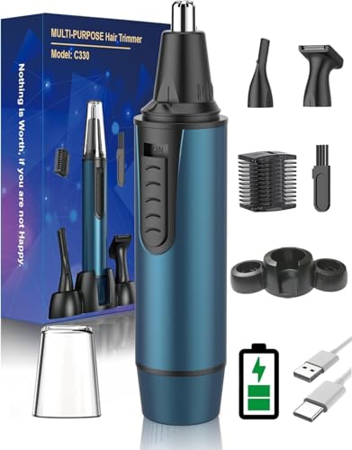 nasenhaartrimmer 3 in 1 für männer und frauen, usb wiederaufladbar, IPX7 wasserdicht, blau
