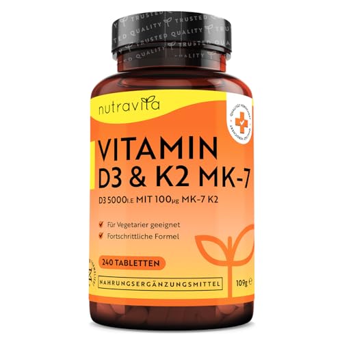 vitamin d3 k2 tabletten 240 stück 100mcg k2 5000 ie hochdosiert vegetarisch nutravita
