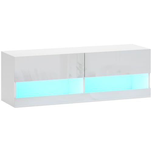 HOMCOM TV Board Hängeboard mit LED-Beleuchtung, 120 x 35 x 40,5 cm, Hochglanz Weiß