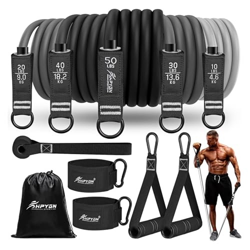 HPYGN Fitnessbänder Set 150lbs 200lbs 250lbs, 5 Stärken, mit Griffen und Türanker