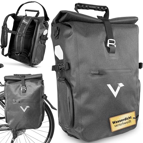 valkental 3in1 fahrradtasche pro 23l nylon, wasserdicht, gepäckträger, rucksack, umhängetasche