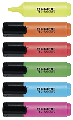 officer products textmarker 6er pack 6 farben gelb orange rosa grün rot blau keilspitze 2-5mm