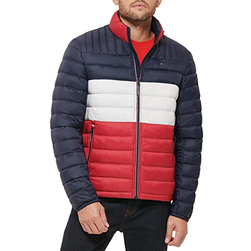 Produktbild: tommy hilfiger pufferjacke herren verstaubar daunenalternative mantel xl mitternacht/weiß/rot