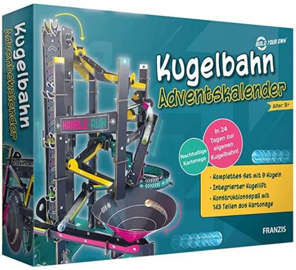 Kugelbahn Adventskalender FRANZIS 67300, Bastelset mit 9 Kugeln, ab 8 Jahren