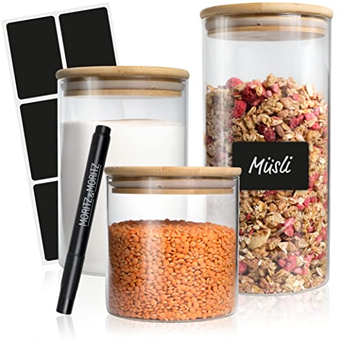 Produktbild: vorratsgläser set 3x mit deckel moritz & moritz 500ml 750ml 1500ml glas luftdicht
