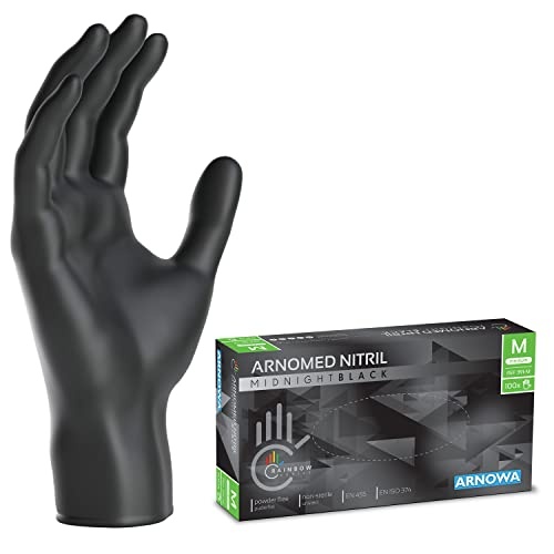 Arnomed Einweg-Handschuhe, Schwarz, Nitril, Größe M, 100 Stück, puderfrei, latexfrei, für S, M, L, XL