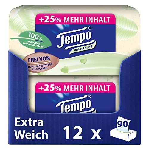 Tempo Taschentücher Box megaset - 12 Boxen, 90 weiche Papiertaschentücher