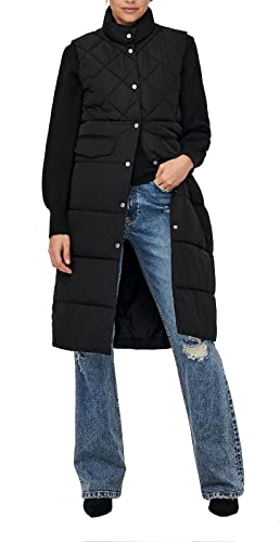 damen lange puffer weste von only, wattierte steppjacke ohne ärmel, schwarz, xs