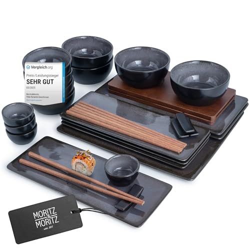 Produktbild: VIDA Sushi Geschirr Set 29-tlg. Anthrazit Porzellan für 4 Personen